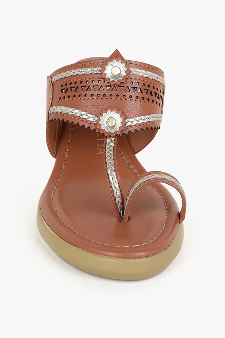 Brown Leather Handwoven Wedges by Kolha by Carlton at Pernia's Pop Up Shop