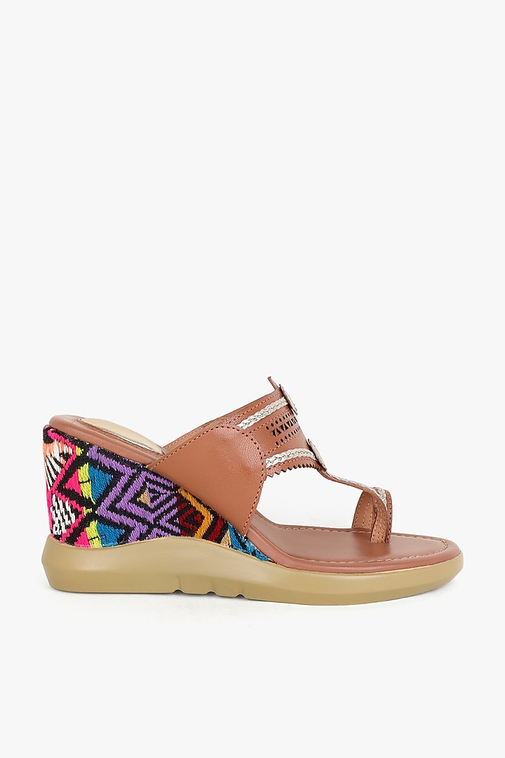 Brown Leather Handwoven Wedges by Kolha by Carlton at Pernia's Pop Up Shop