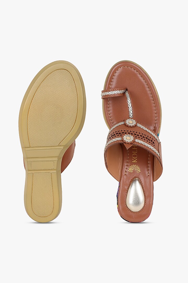 Brown Leather Handwoven Wedges by Kolha by Carlton at Pernia's Pop Up Shop