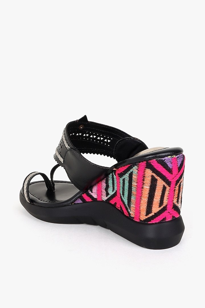 Black Leather Handwoven Wedges by Kolha by Carlton at Pernia's Pop Up Shop