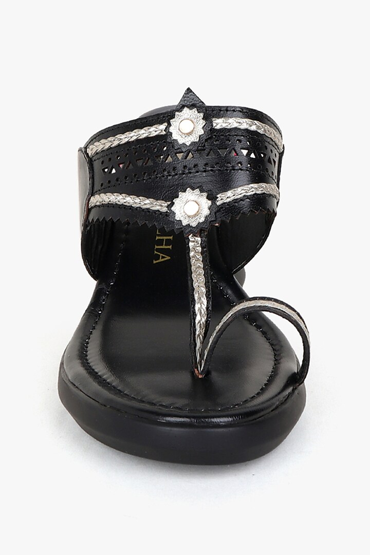 Black Leather Handwoven Wedges by Kolha by Carlton at Pernia's Pop Up Shop