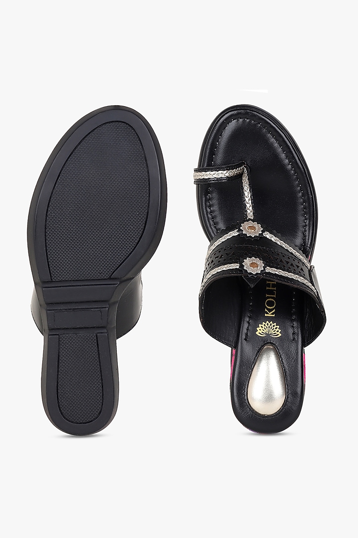 Black Leather Handwoven Wedges by Kolha by Carlton at Pernia's Pop Up Shop