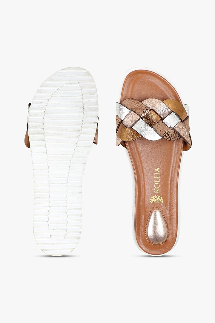 Brown Leather Slipons Flats by Kolha by Carlton at Pernia's Pop Up Shop