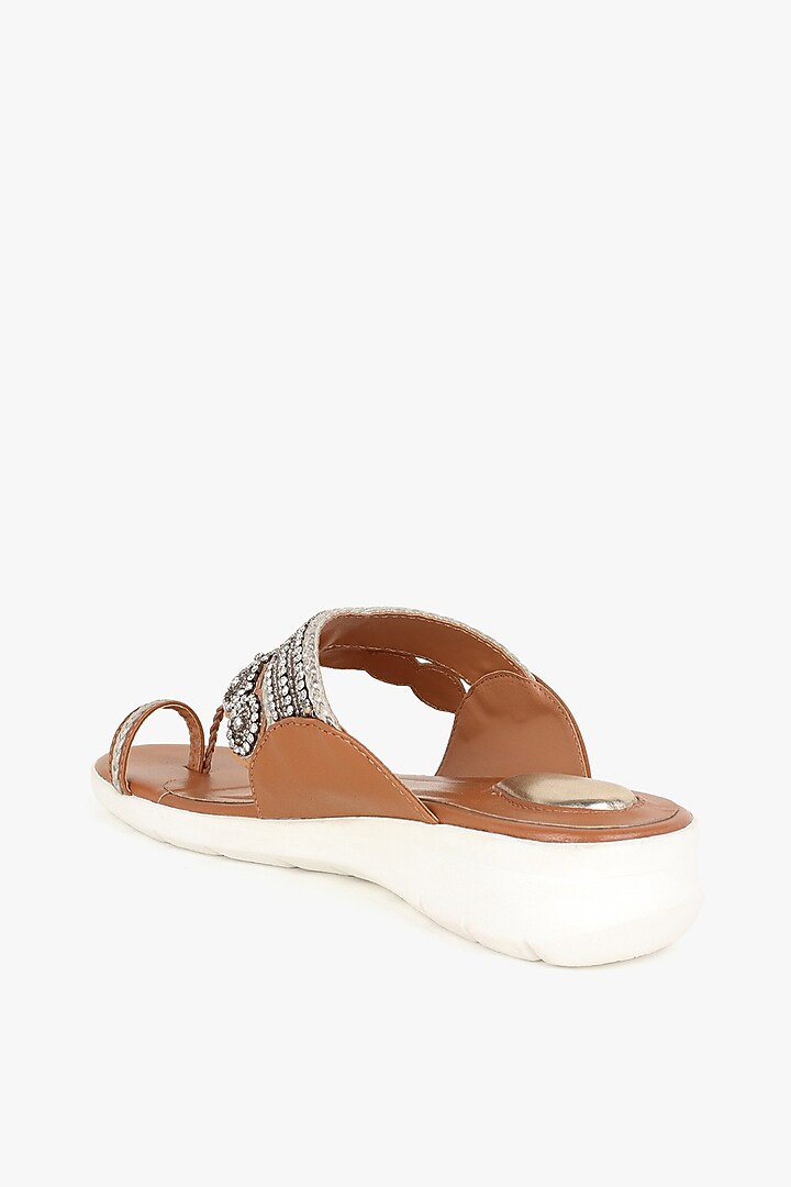 Brown Leather Hand Embroidered Flats by Kolha by Carlton at Pernia's Pop Up Shop