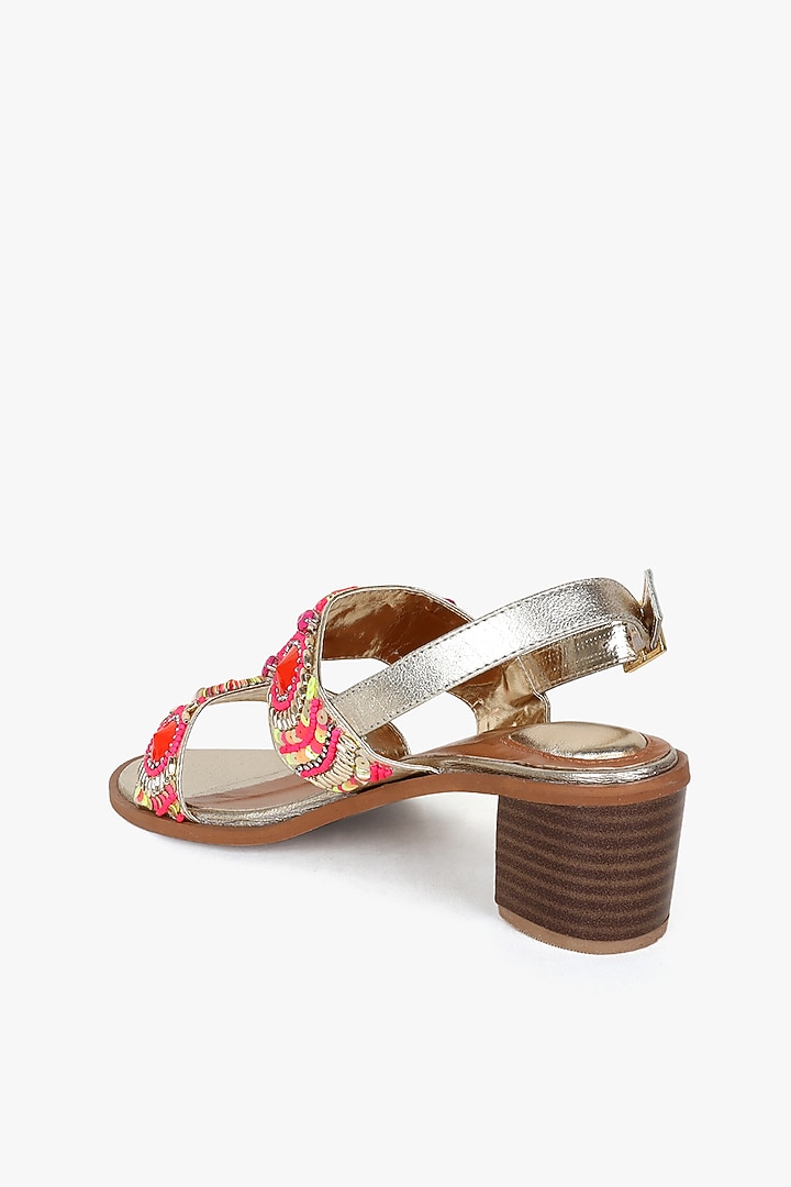 Gold Leather Hand Embroidered Heels by Kolha by Carlton at Pernia's Pop Up Shop