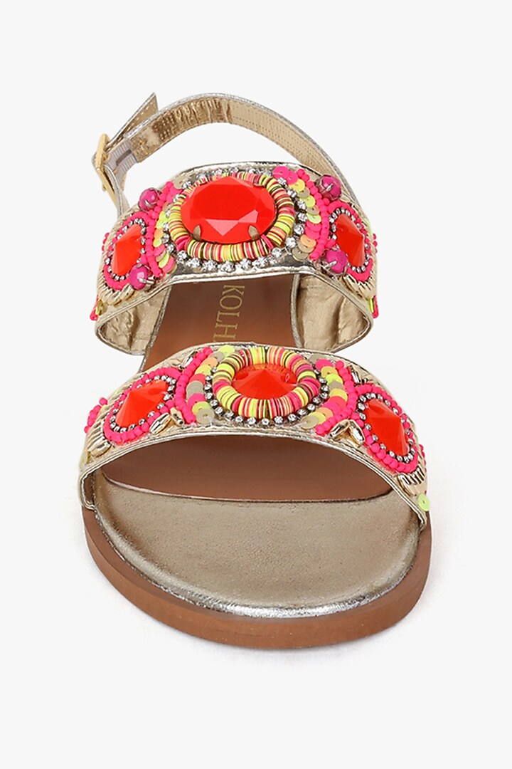 Gold Leather Hand Embroidered Heels by Kolha by Carlton at Pernia's Pop Up Shop