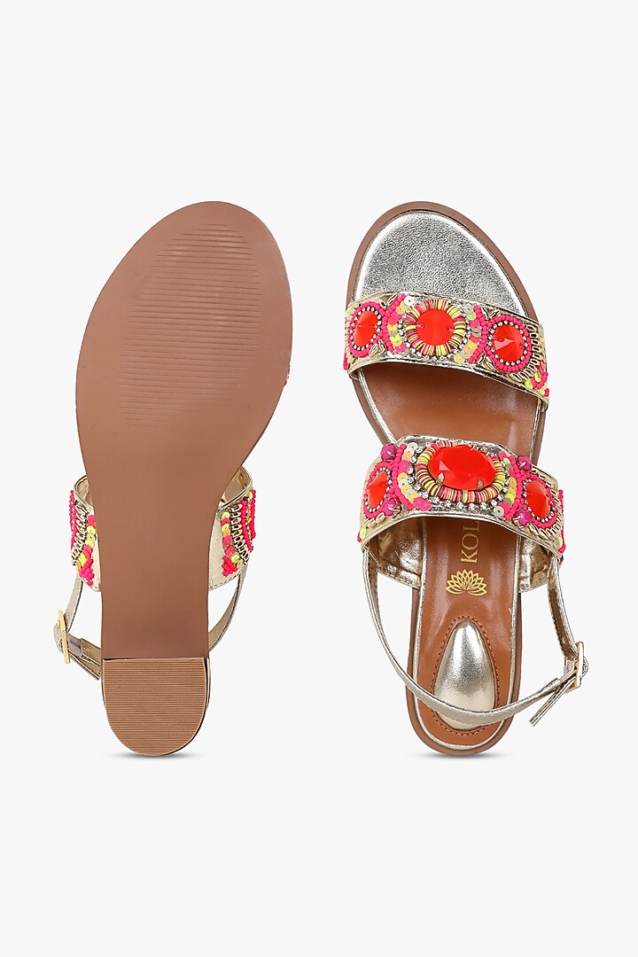 Gold Leather Hand Embroidered Heels by Kolha by Carlton at Pernia's Pop Up Shop