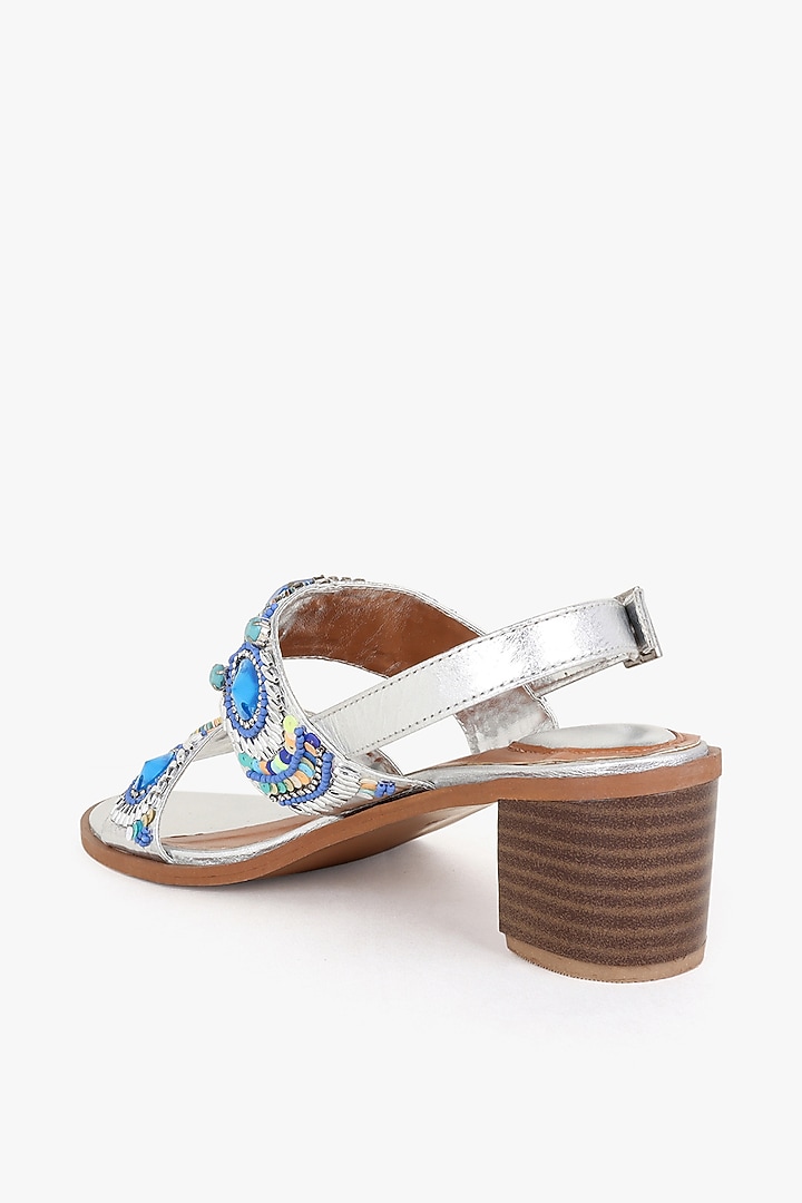 Silver Leather Hand Embroidered Heels by Kolha by Carlton at Pernia's Pop Up Shop