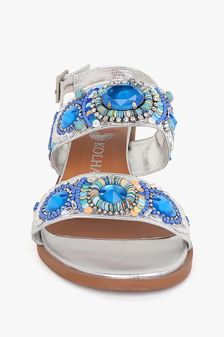 Silver Leather Hand Embroidered Heels by Kolha by Carlton at Pernia's Pop Up Shop