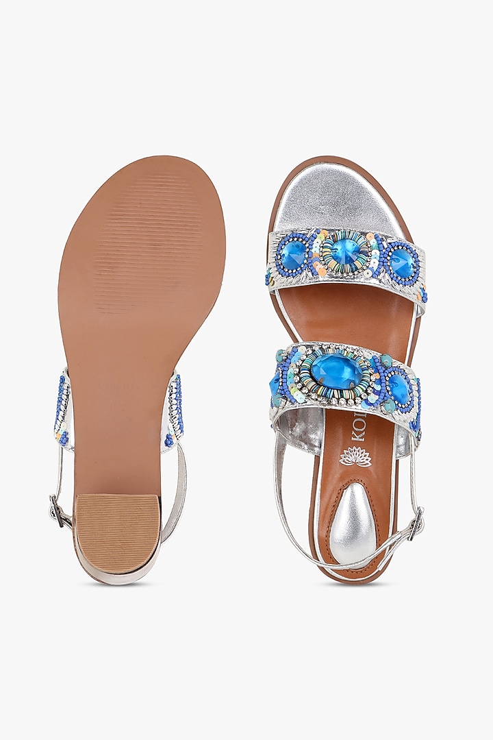 Silver Leather Hand Embroidered Heels by Kolha by Carlton at Pernia's Pop Up Shop