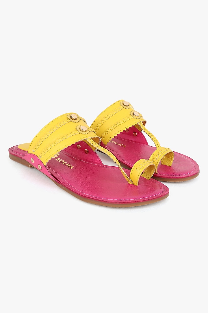 Yellow & Fuchsia Leather Flats by Kolha by Carlton at Pernia's Pop Up Shop