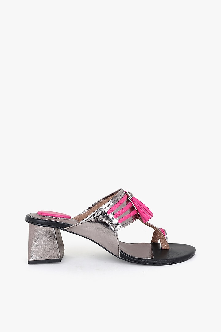 Pewter & Black Leather Heels by Kolha by Carlton at Pernia's Pop Up Shop