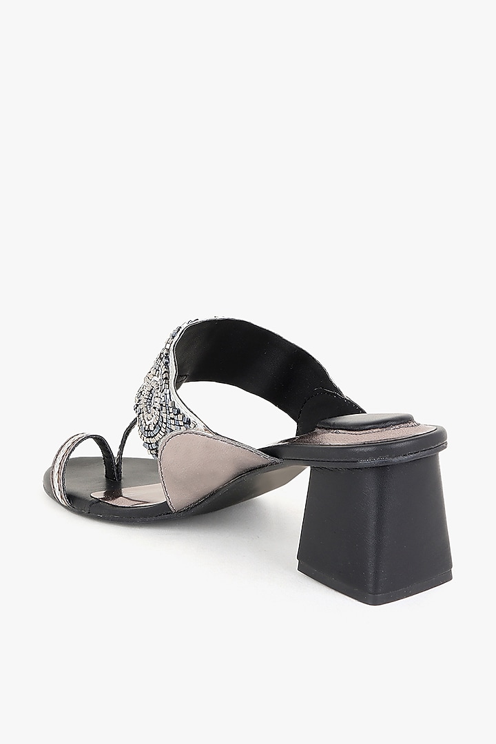 Black Leather Hand Embroidered Heels by Kolha by Carlton at Pernia's Pop Up Shop