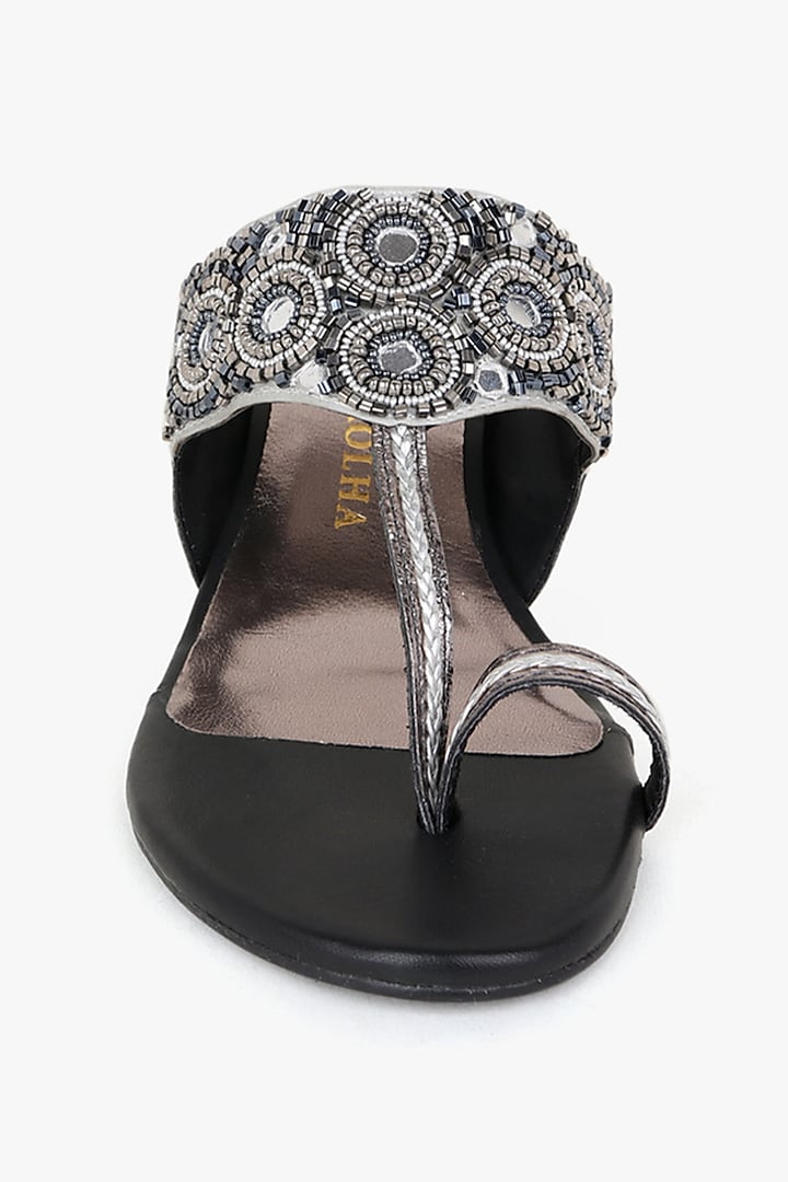 Black Leather Hand Embroidered Heels by Kolha by Carlton at Pernia's Pop Up Shop