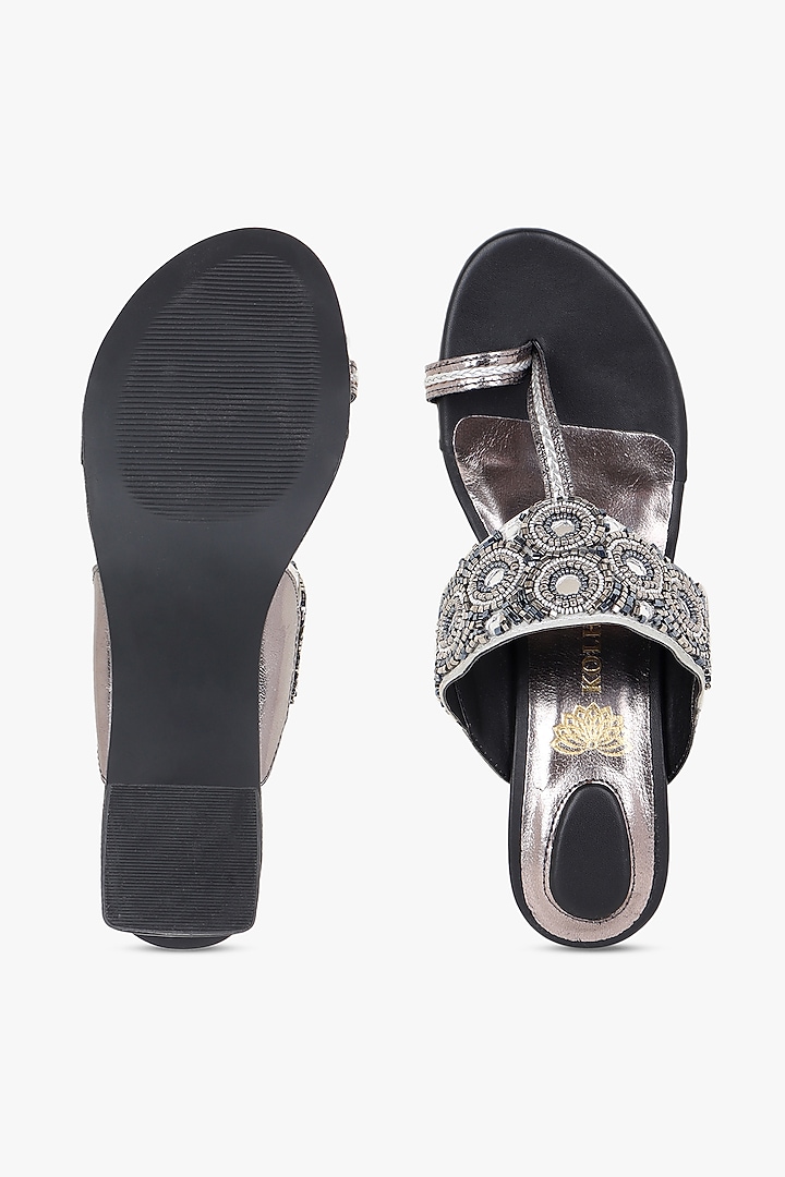 Black Leather Hand Embroidered Heels by Kolha by Carlton at Pernia's Pop Up Shop