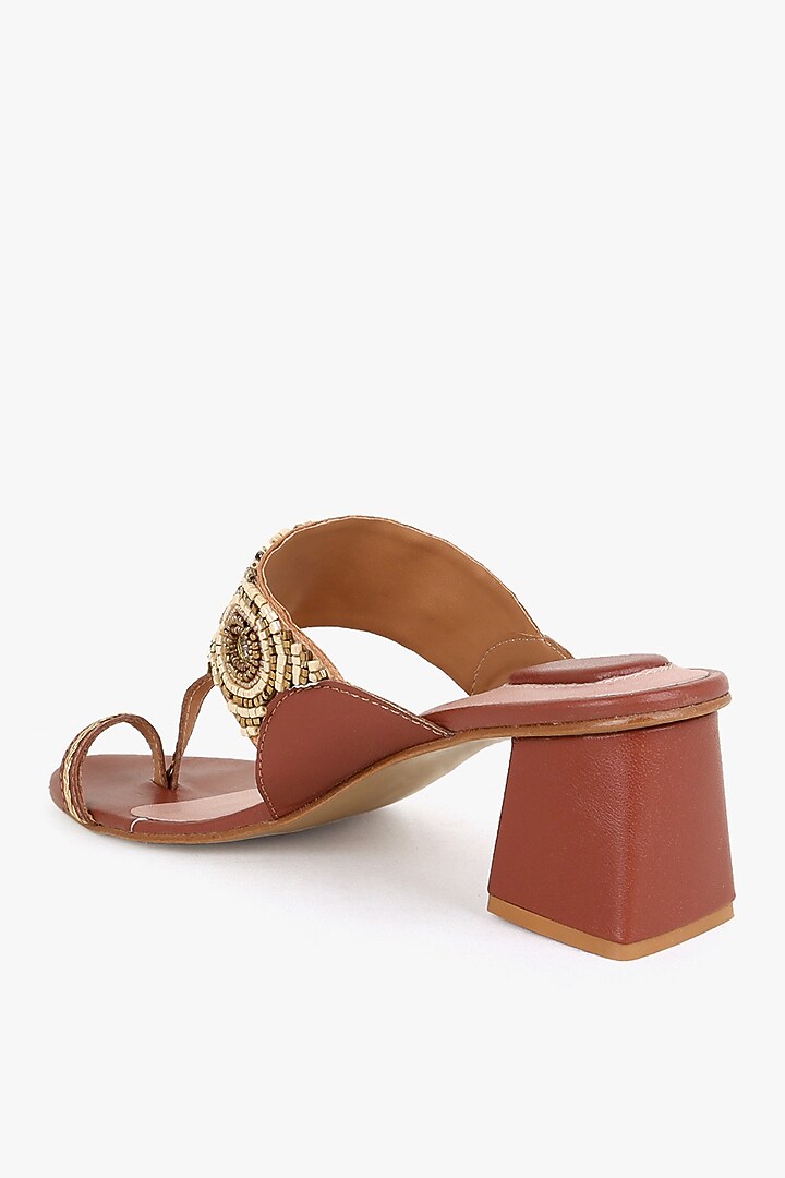 Brown Leather Hand Embroidered Heels by Kolha by Carlton at Pernia's Pop Up Shop