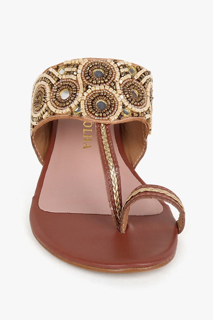 Brown Leather Hand Embroidered Heels by Kolha by Carlton at Pernia's Pop Up Shop