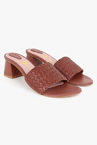 Brown Leather Handwoven Heels by Kolha by Carlton