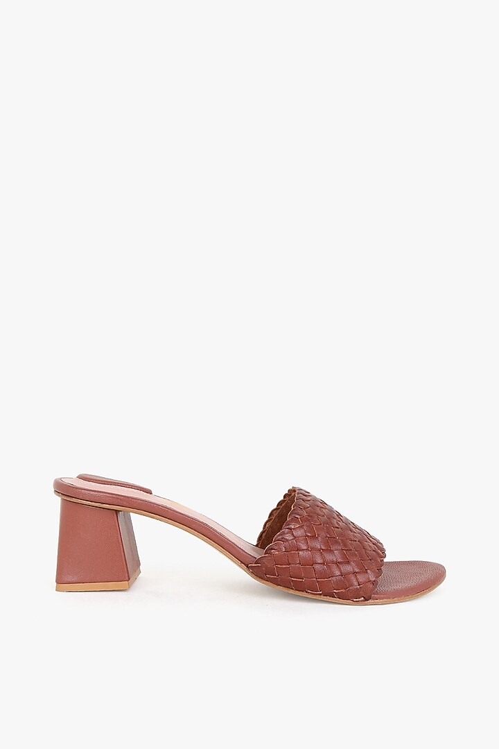 Brown Leather Handwoven Heels by Kolha by Carlton at Pernia's Pop Up Shop