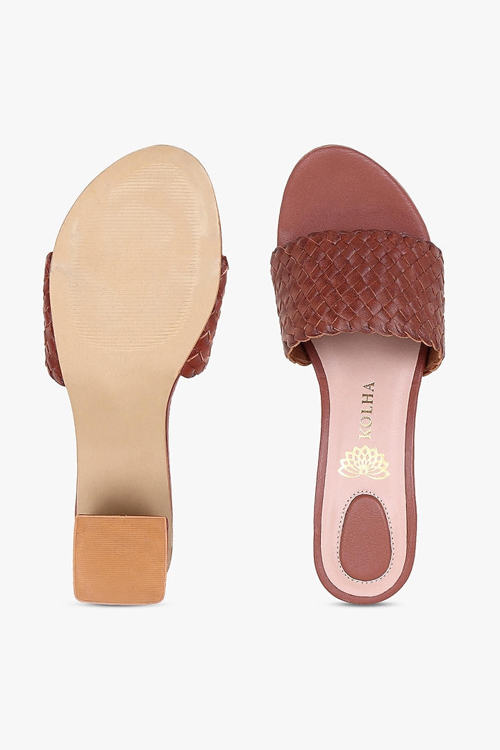 Brown Leather Handwoven Heels by Kolha by Carlton at Pernia's Pop Up Shop