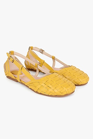 Yellow Leather Flats by Kolha by Carlton
