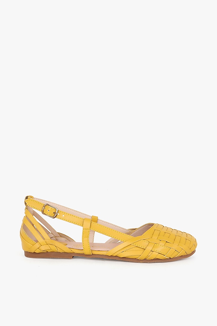Yellow Leather Flats by Kolha by Carlton at Pernia's Pop Up Shop