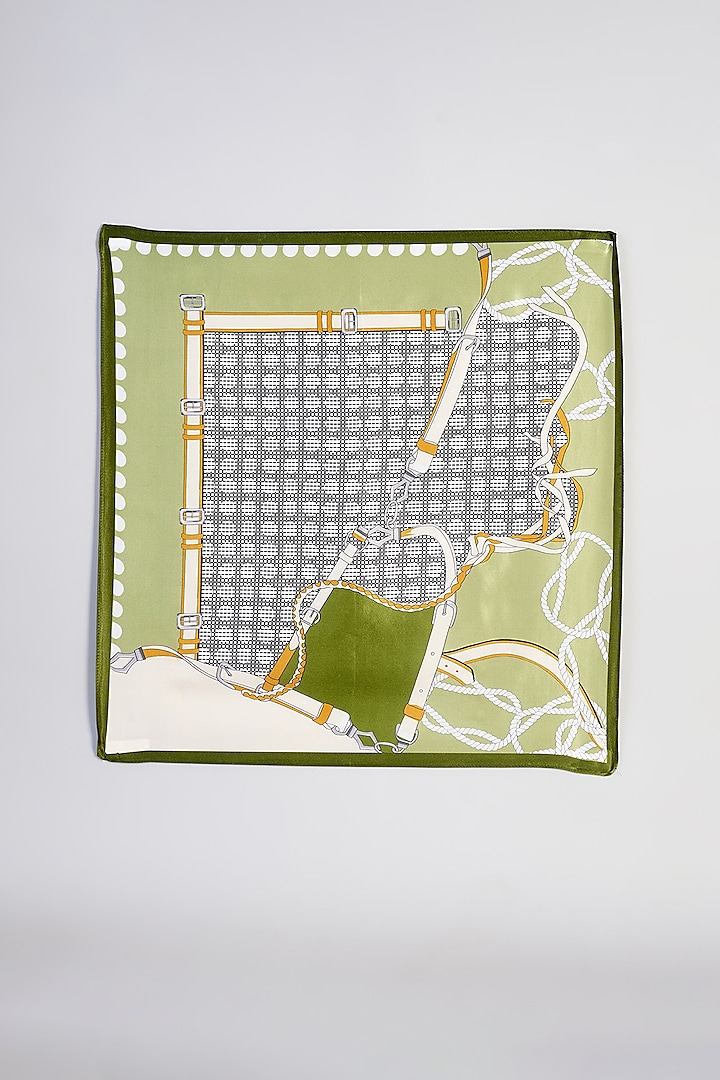 Green Silk Printed Pocket Square by Canzoni