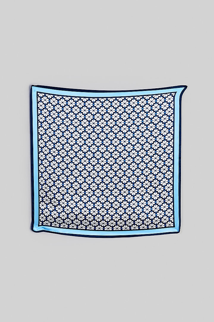 Blue Silk Printed Pocket Square by Canzoni