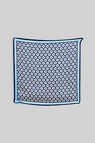 Blue Silk Printed Pocket Square by Canzoni