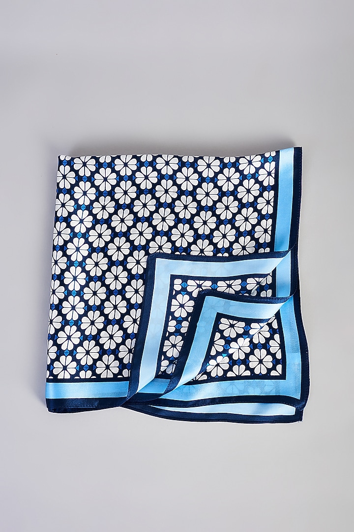 Blue Silk Printed Pocket Square by Canzoni at Pernia's Pop Up Shop