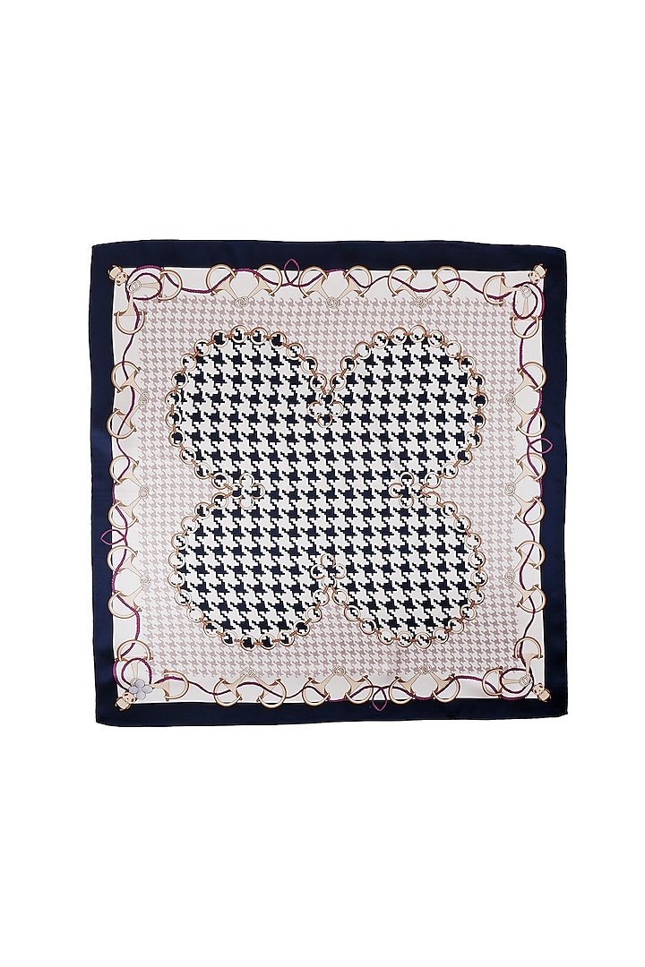 White & Blue Silk Printed Pocket Square by Canzoni