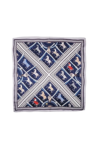 Blue Silk Printed Pocket Square by Canzoni
