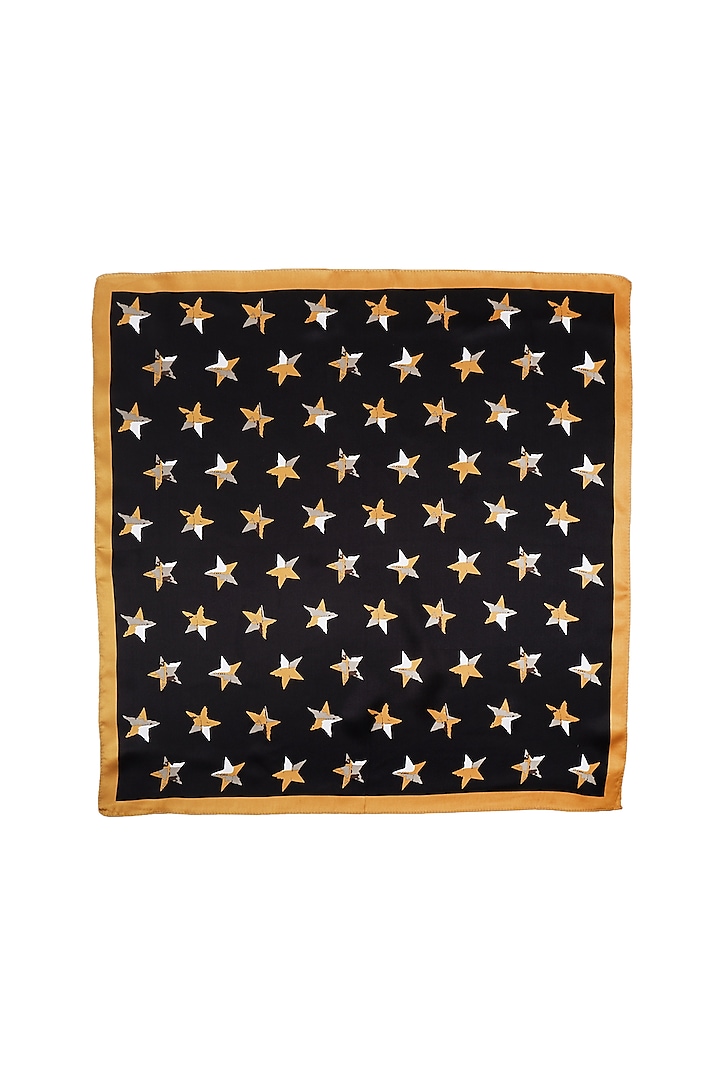 Black Silk Printed Pocket Square by Canzoni