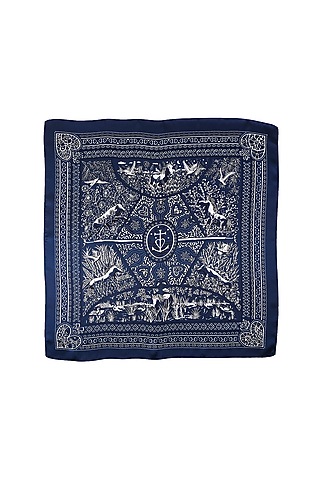 Blue Silk Printed Pocket Square by Canzoni