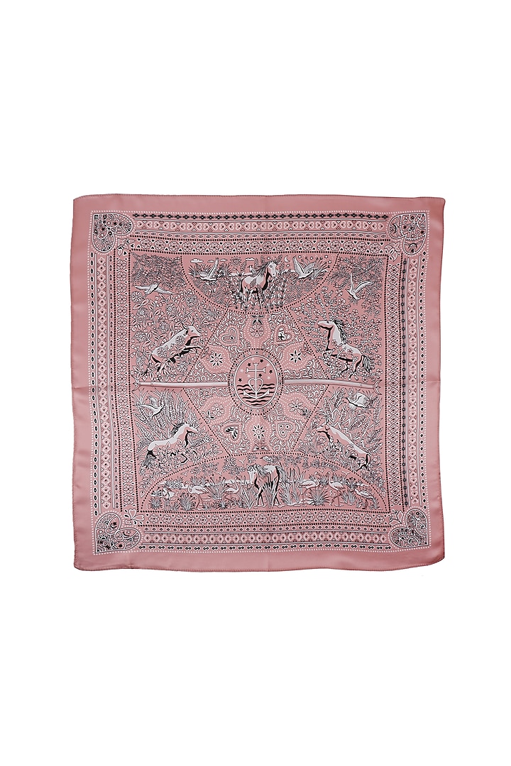 Pink Silk Printed Pocket Square by Canzoni