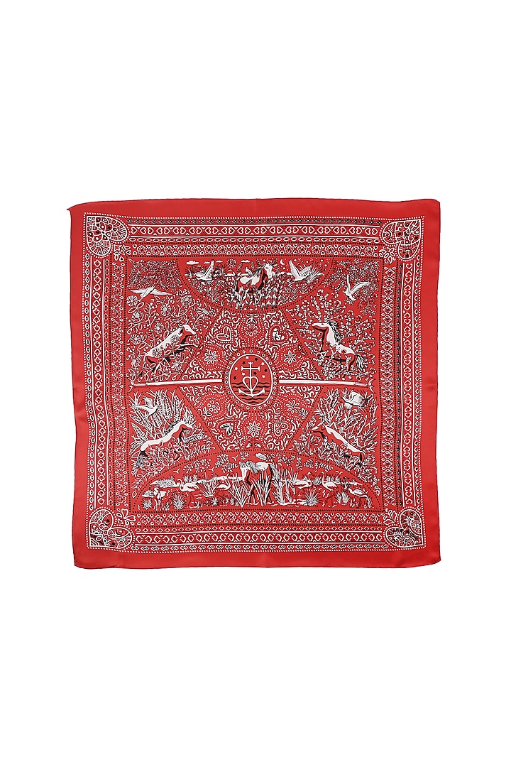 Red Silk Printed Pocket Square by Canzoni