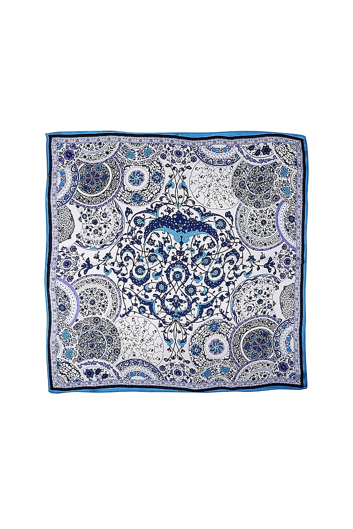 White Silk Printed Pocket Square by Canzoni