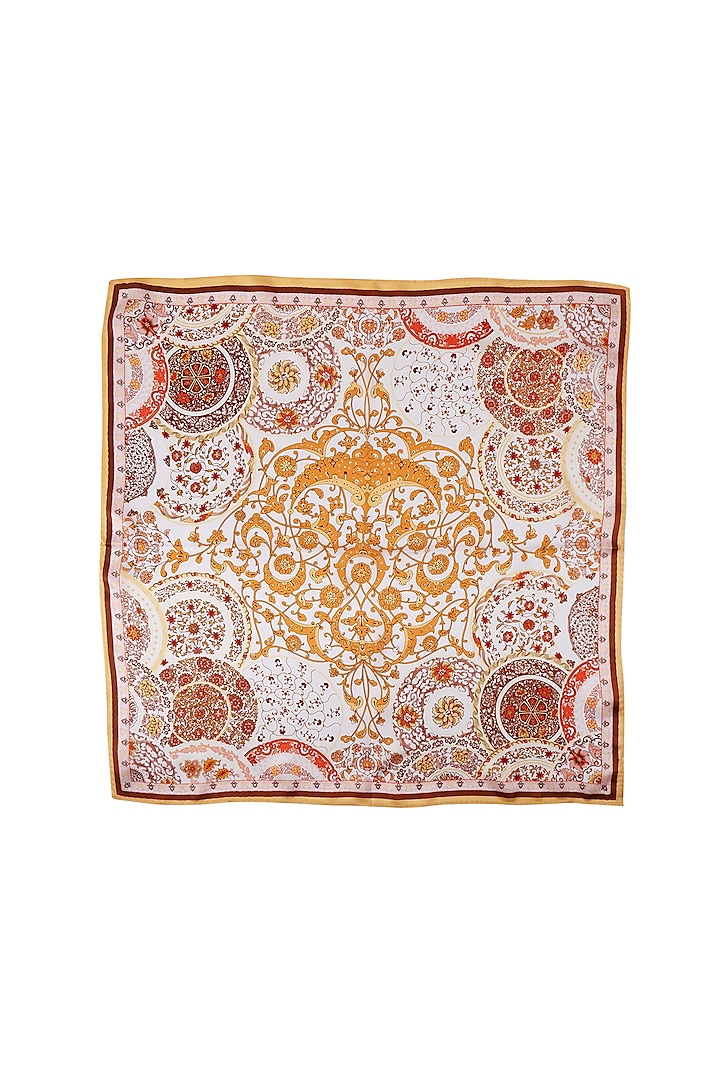 White Silk Printed Pocket Square by Canzoni at Pernia's Pop Up Shop