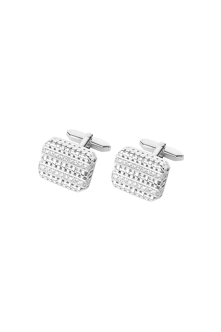 Silver Finish Crystal Cufflinks (Set of 2) by Canzoni