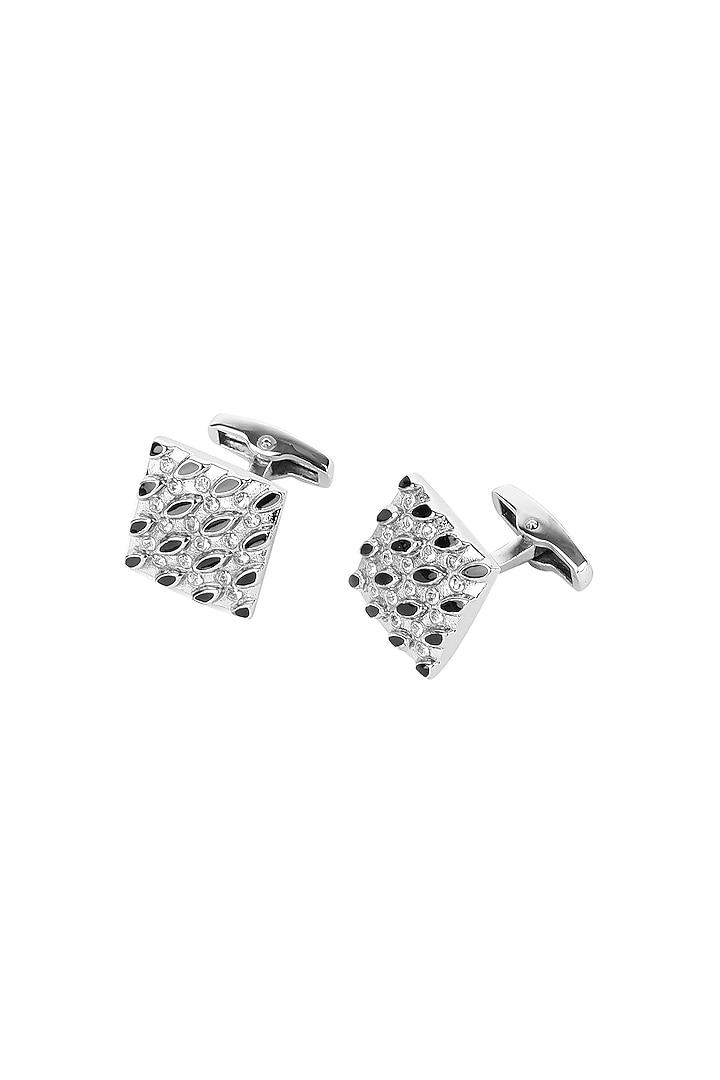 Silver Finish Black Stone Cufflinks (Set of 2) by Canzoni