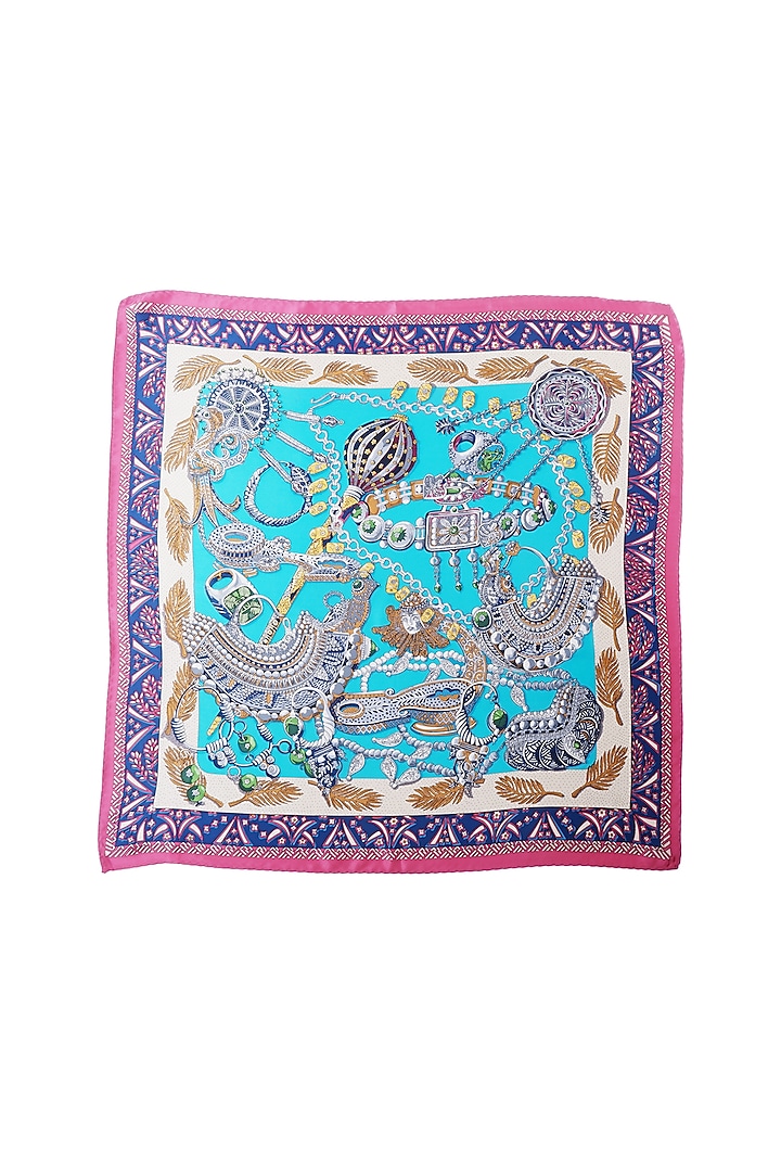 Pink & Sky Blue Silk Printed Pocket Square by Canzoni
