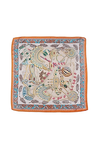 Orange & Beige Silk Printed Pocket Square by Canzoni