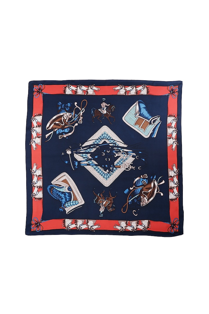 Coral & Midnight Blue Silk Printed Pocket Square by Canzoni