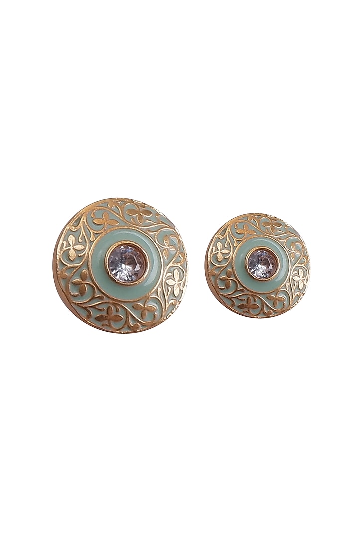 Mint Green & Gold Meenakari Buttons (Set of 13) by Canzoni