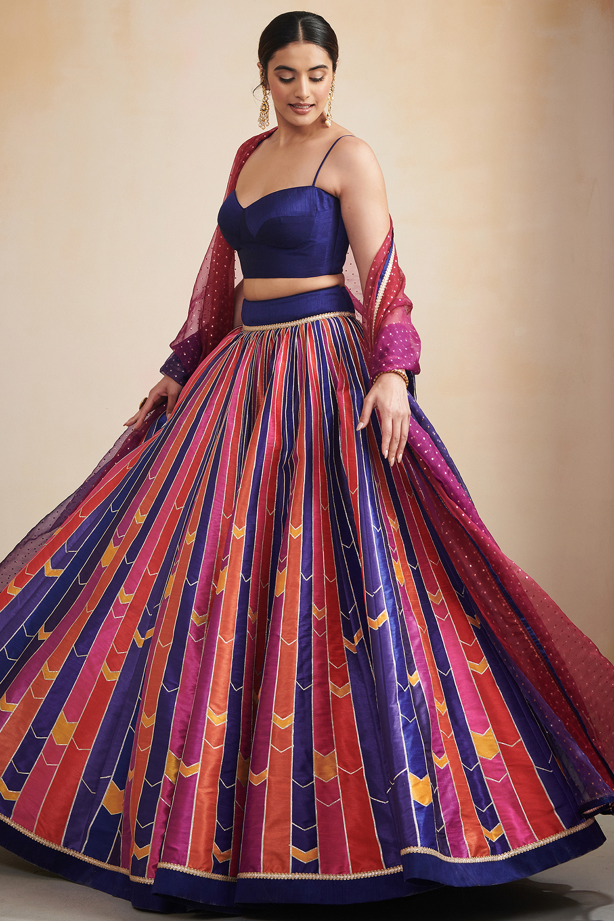 Multi-Colored Dupion Printed Wedding Lehenga Set by Cedar and Pine at Pernia's Pop Up Shop