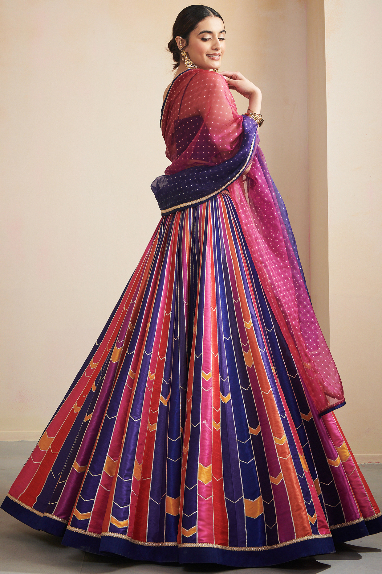 Multi Colored Dupion Printed Lehenga Set Design By Cedar And Pine At