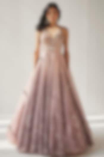 Pale Lilac Net & Organza Embroidered Engagement Gown by Cedar and Pine at Pernia's Pop Up Shop