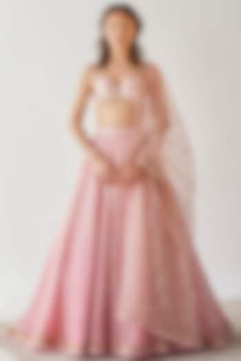 Pastel Pink Embroidered Wedding Lehenga Set by Cedar and Pine at Pernia's Pop Up Shop