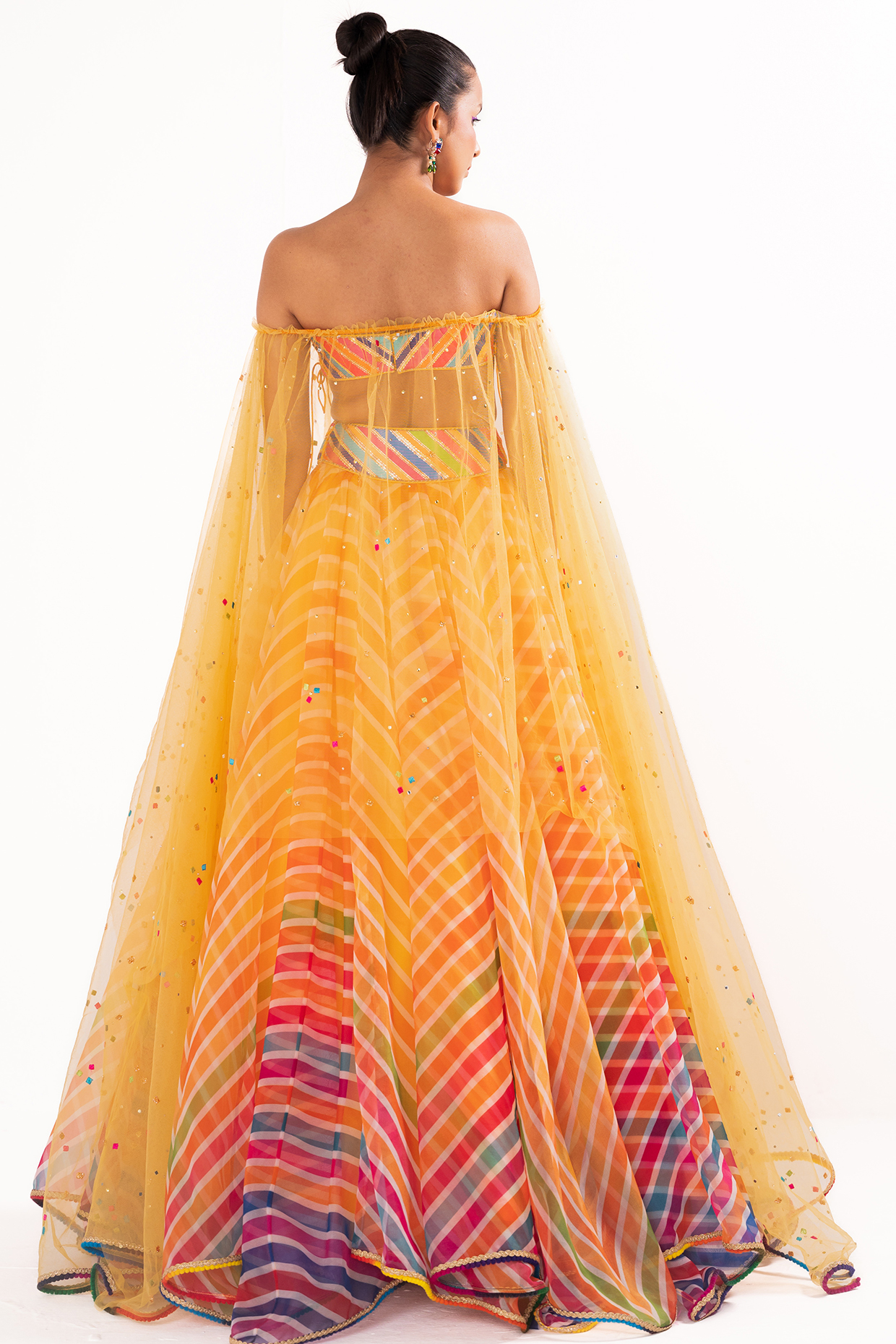 Multi Colored Organza Striped Wedding Lehenga Set By Cedar And Pine At