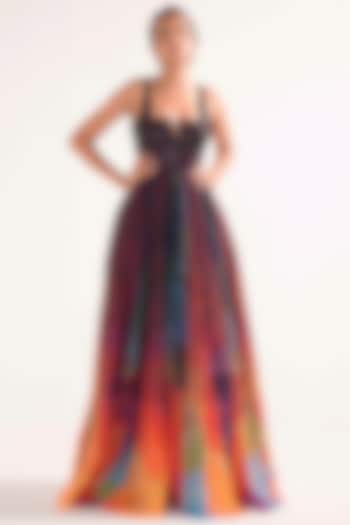 Multi-Colored Organza & Tulle Printed Gown  by Cedar and Pine